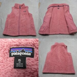 Patagonia Vest Girls XL 14 Pink Pockets Full Zip Fuzzy Fleece‎ Los Gatos Outdoor